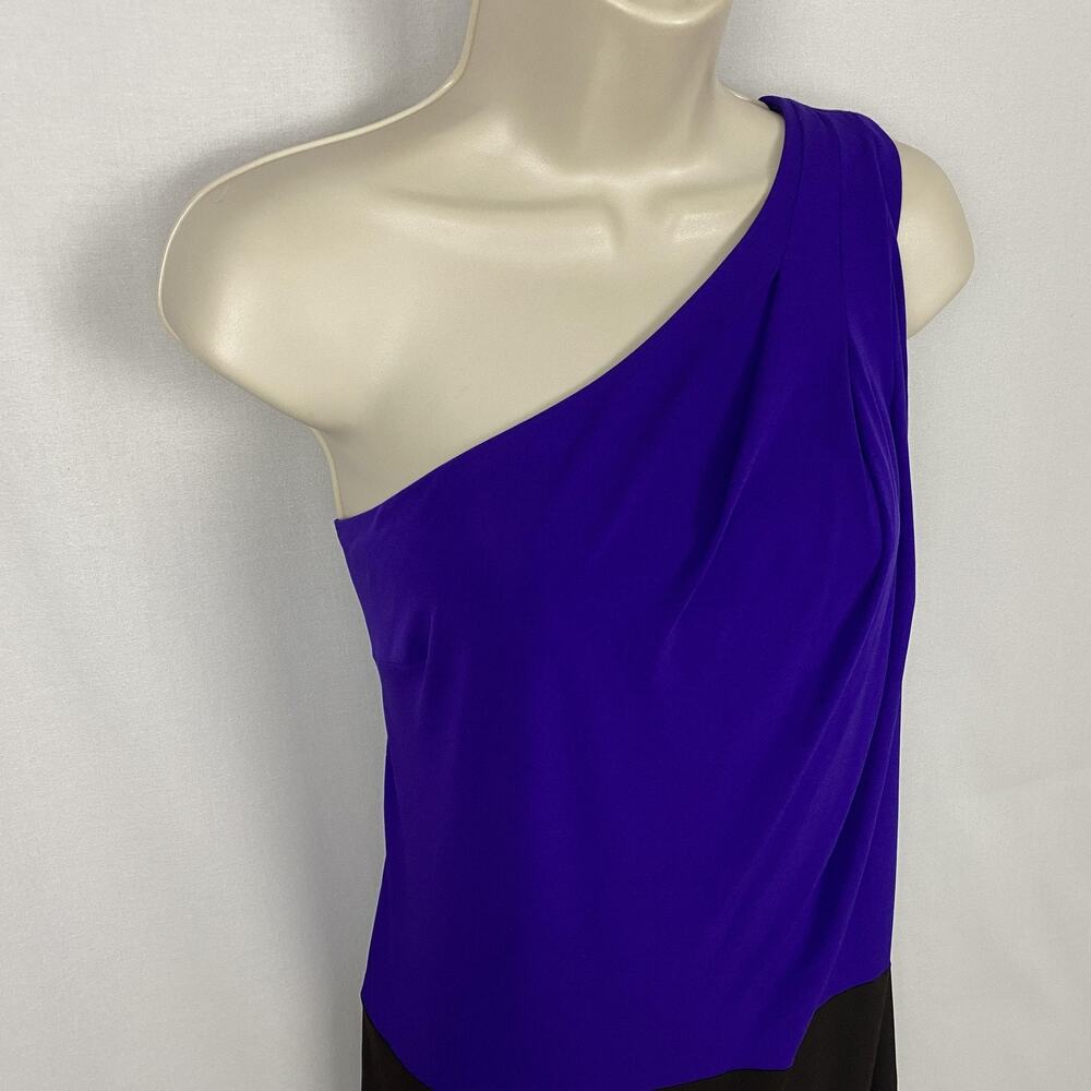 Trina Turk Dress Womens 6 Purple Black One Shoulder Cocktail Party Sheath Glam - Picture 4 of 13
